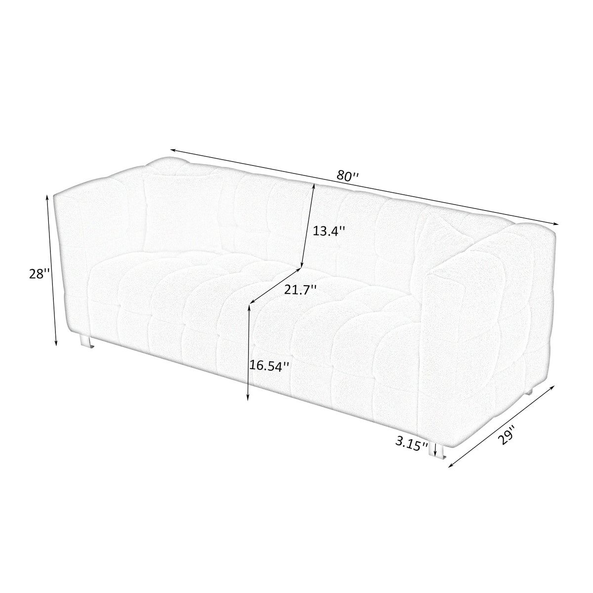 Sophisticated Comfort: Beige White Teddy Plush Sofa - 80 Inch, Perfect for Living Room or Bedroom, Includes Two Throw Pillows and Heavy-Duty Hardware Foot Support W1278141697-djyc