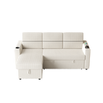85 Inches Corduroy Sofa Bed, 3 Seater Sleeper Sofa with Storage Chaise, Square Handrail With Two Cup-holder And USB Charge Port, Pull Out Couch for Living Room W834S00272-djyc