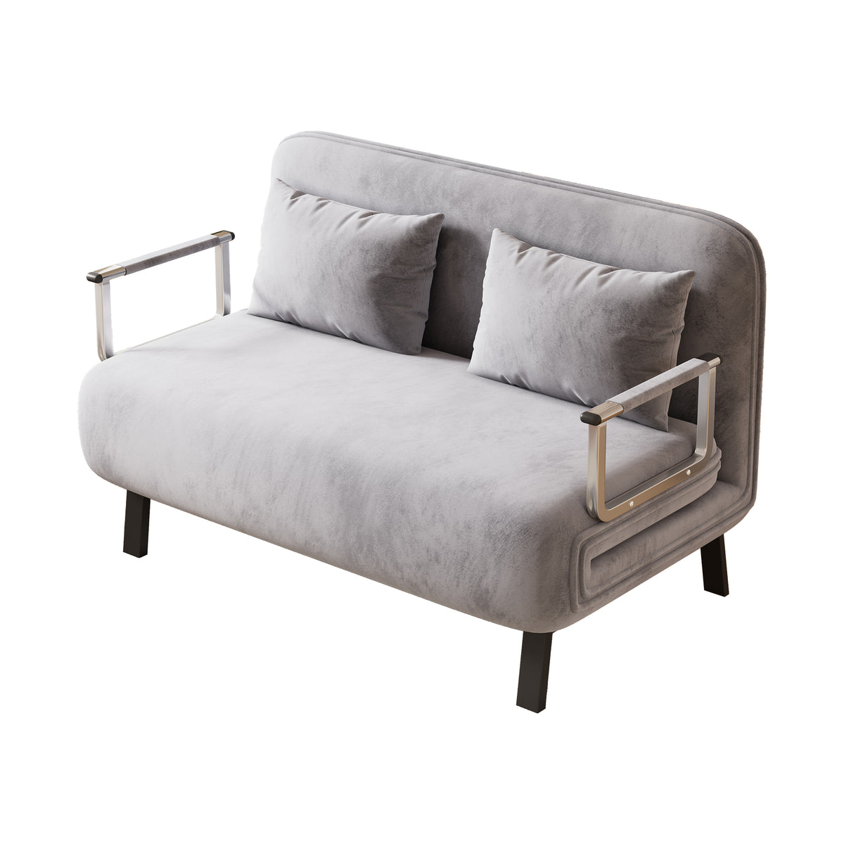 39″ Convertible Chair Bed, Tri-Fold Sofa Bed with Adjustable Backrest & Pillow, Leisure Chaise Lounge Couch with Sturdy Steel Frame for Home & Office, Comfortable Sleeper Chair Light grey Dutch velvet W1767P192812-djyc