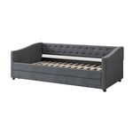 Twin Size Daybed with Twin Size Trundle Upholstered Tufted Sofa Bed, with Button on Back and Copper Nail on Waved Shape Arms-Dark Grey W2336S00008-djyc