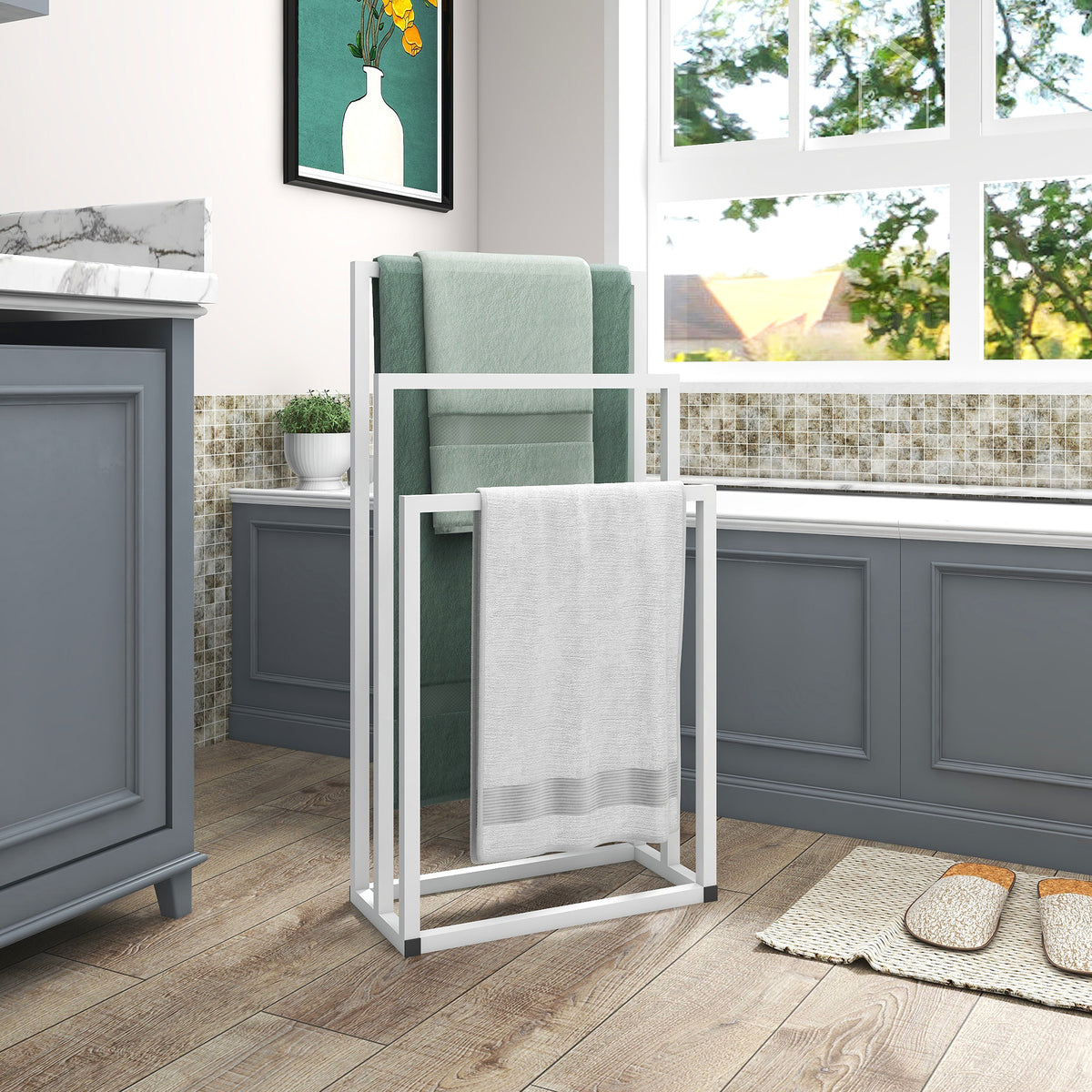 Metal Freestanding Towel Rack 3 Tiers Hand Towel Holder Organizer for Bathroom Accessories, White W840100843-djyc