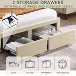 Full Size Bed Frame with 2 Storage Drawers, Upholstered Bed Frame with Wingback Headboard Storage Shelf Built-in USB Charging Stations and Strong Wood Slats Support, No Box Spring Needed, Beige W1916126256-djyc