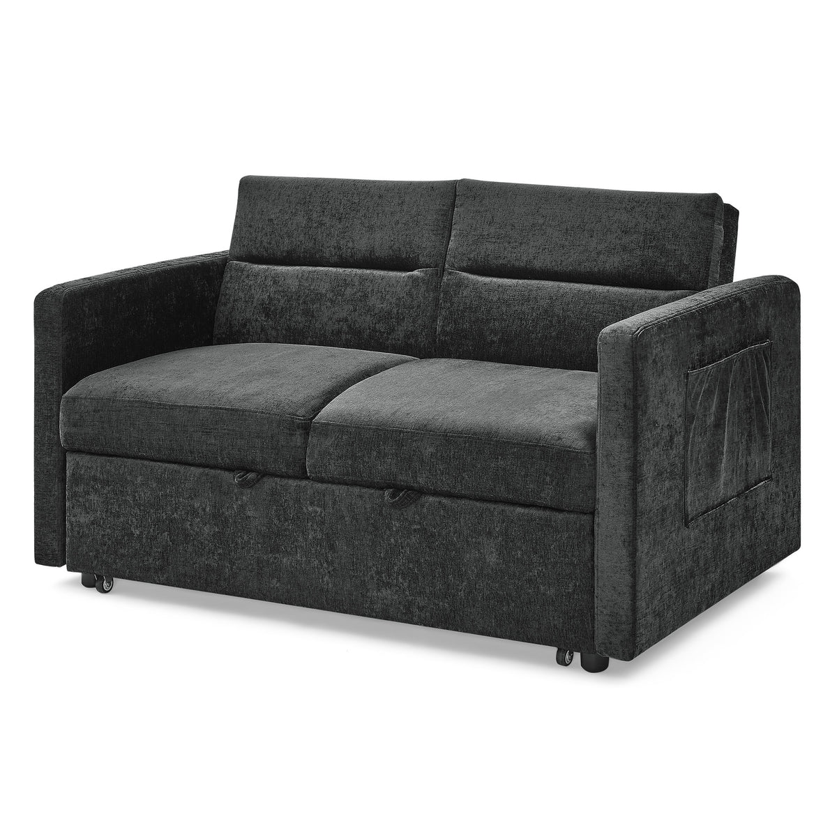Loveseats Sofa Bed with Pull-out Bed,Adjsutable Back and Two Arm Pocket,Black (54.5"x33"x31.5") W48766865-djyc