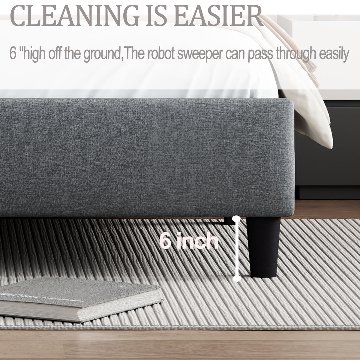 Queen size Upholstered Platform Bed Frame with Headboard, Mattress Foundation, Wood Slat Support, Quiet, no Box Spring Needed, Easy to Assemble Light Grey W1793140457-djyc