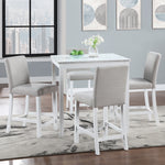 5 Piece Counter Height Table Set, Wooden Kitchen Table Set with Square Table and 4 Upholstered Chairs, Counter Height Dining Table with Crystal Decoration and Chair Set for Kitchen, Dining Room,White W1998S00040-djyc
