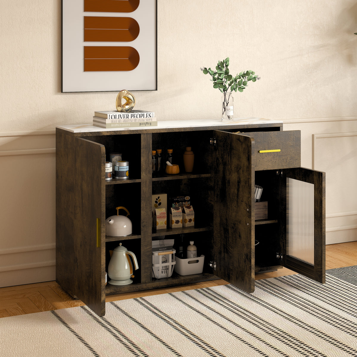 Modern Wood Accent Buffet Cabinet with Storage Doors: A Versatile Free-Standing Sideboard Perfect for Bedroom, Living Room, Kitchen, or Hallway W1278S00030-djyc