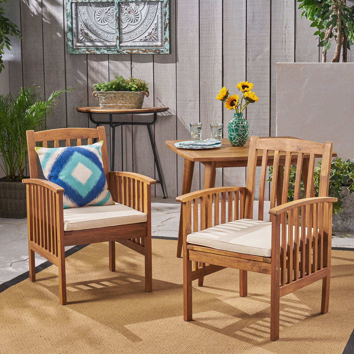 Modern Acacia Wood Chairs with Water-Resistant Cushions – Stylish, Durable Seating for Your Outdoor Space 61720-djyc