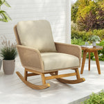 Contemporary Minimalist Beige Wicker Rocking Chair with Soft Polyester Cushions and Durable Wooden Frame, Perfect for Indoor and Outdoor Spaces like Patio, Balcony, or Living Room N767P229004N-djyc