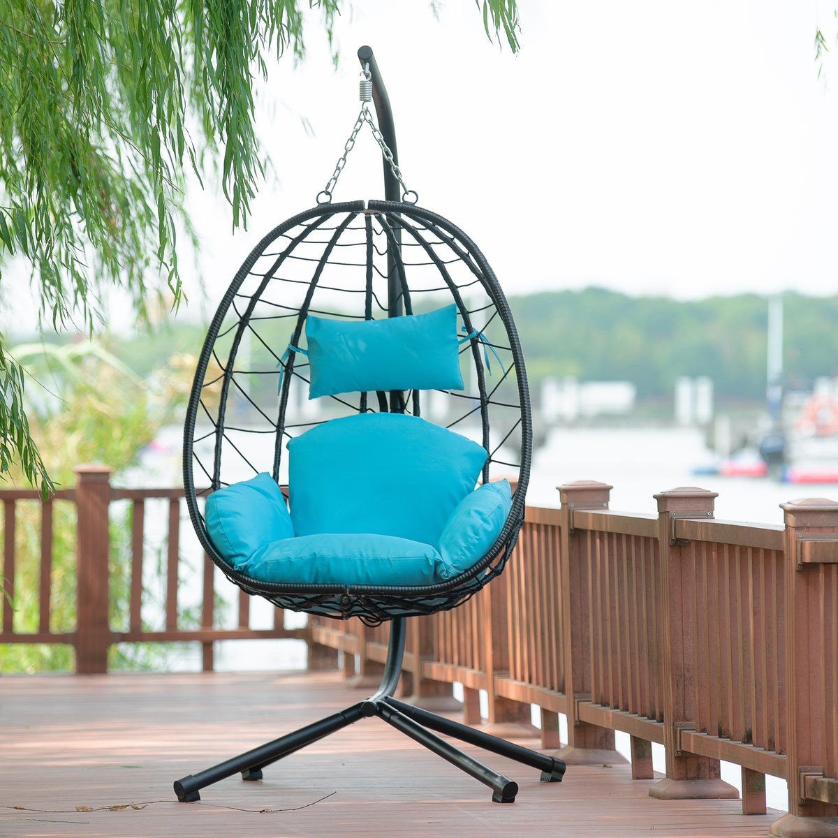 Egg Chair with Stand Indoor Outdoor Swing Chair Patio Wicker Hanging Egg Chair Hanging Basket Chair Hammock Chair with Stand for Bedroom Living Room Balcony W87437579-djyc