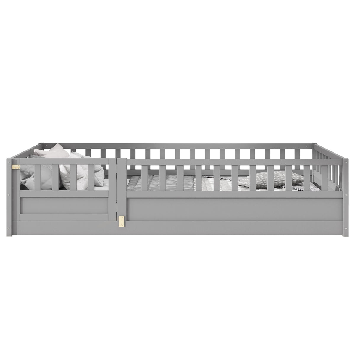 Twin Size Floor bed, integral construction with super high security barrier, door, children's floor bed frame, Montessori wooden children's floor bed, Support slat Grey W1858P164941-djyc