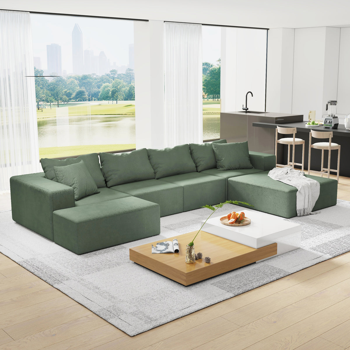 Modern Upholstered Sectional Sofa Couch Set,Modular 132" L Shaped Sectional Living Room Sofa Set With 6 Pillows,Free Combination Sofa Couch for Living Room,Bedroom W834S00314-djyc