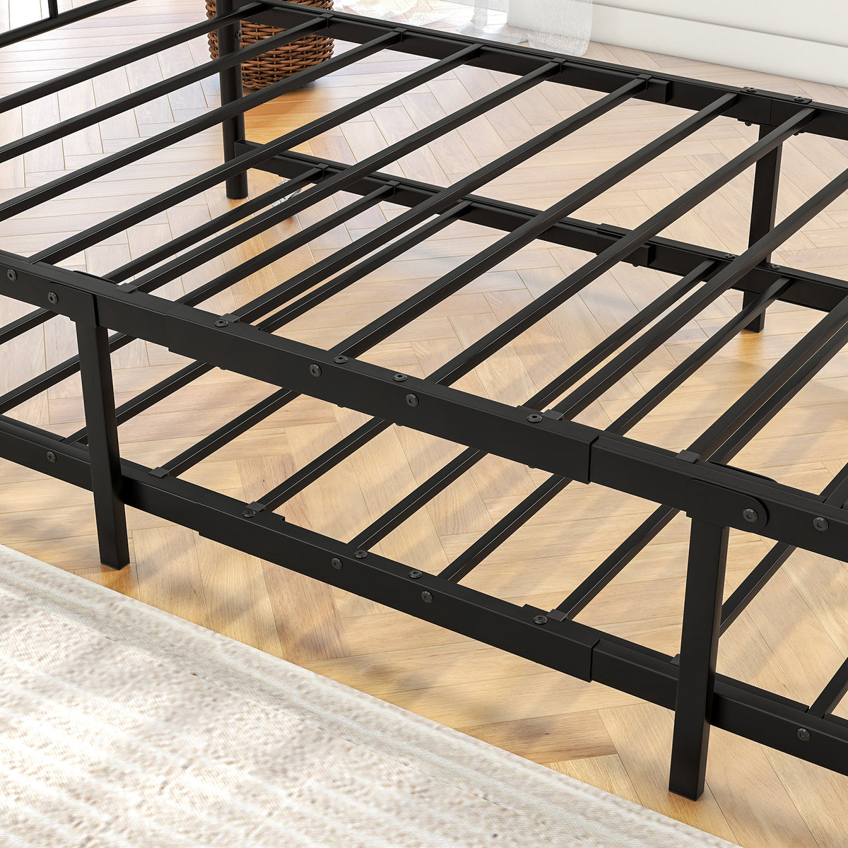 Metal Daybed Frame Twin Size Platform with trundle , No Box Spring Needed Black W840104493-djyc