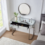 39" Mirrored Makeup Vanity Table with Stainless Steel Base, Mirrored Console Dressing Table with 2 Drawers,Versatile Desk for Bedroom and Office, Silver N704P171796N-djyc