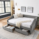 Queen Size Daybed with Two Drawers Trundle Upholstered Tufted Sofa Bed, Linen Fabric, Grey (88"x64.5"x34") W487S00167-djyc