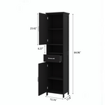 Double Door Narrow Height Slim Floor Standing Cabinet with 2 Adjustable Shelves-Black W282P171953-djyc