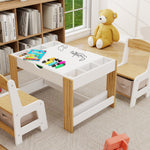 Kids 2 in 1 Play Table & 2 Chairs Set,with 7 Storage Compartments,Compatible with LEGO Building Block,Modern Activity Learning Table Game Furniture-White W282P182328-djyc