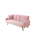 1730 Sofa Bed Armrest with Nail Head Trim with Two Cup Holders 72" Pink Velvet Sofa for Small Spaces W127850868-djyc