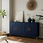 Modern Lacquered 4 Door Wooden Cabinet Sideboard Buffet Server Cabinet Storage Cabinet, for Living Room, Entryway, Hallway, Office, Kitchen and Dining Room, Navy Blue W1435P191610-djyc