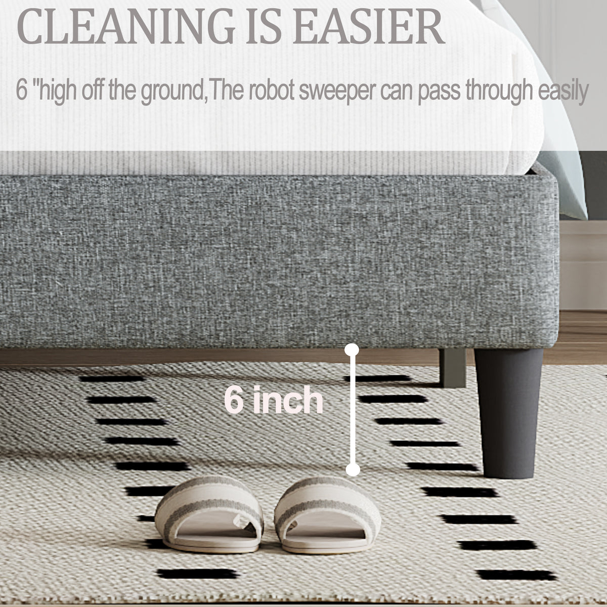 King size Panel Bed Frame with Adjustable Button-Tufted Headboard for Bedroom/Linen Upholstered/Wood Slat Support/Easy Assembly,Light Grey W1793140501-djyc