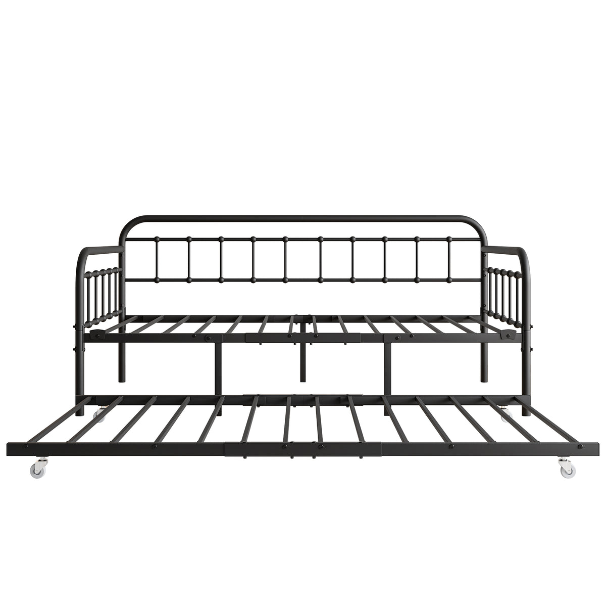 Twin Size Metal Daybed Frame with Trundle, Heavy Duty Steel Slat Support Sofa Bed Platform with Headboard, No Box Spring Needed, Black W840103518-djyc