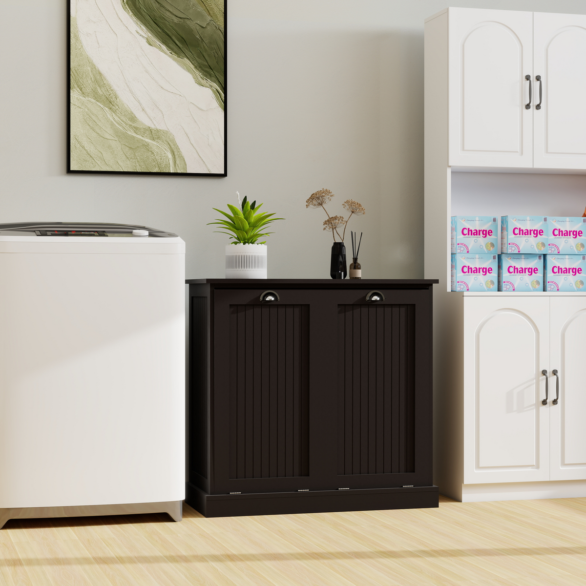 Two-Compartment Tilt-Out Laundry Sorter Cabinet-Black W1120139082-djyc