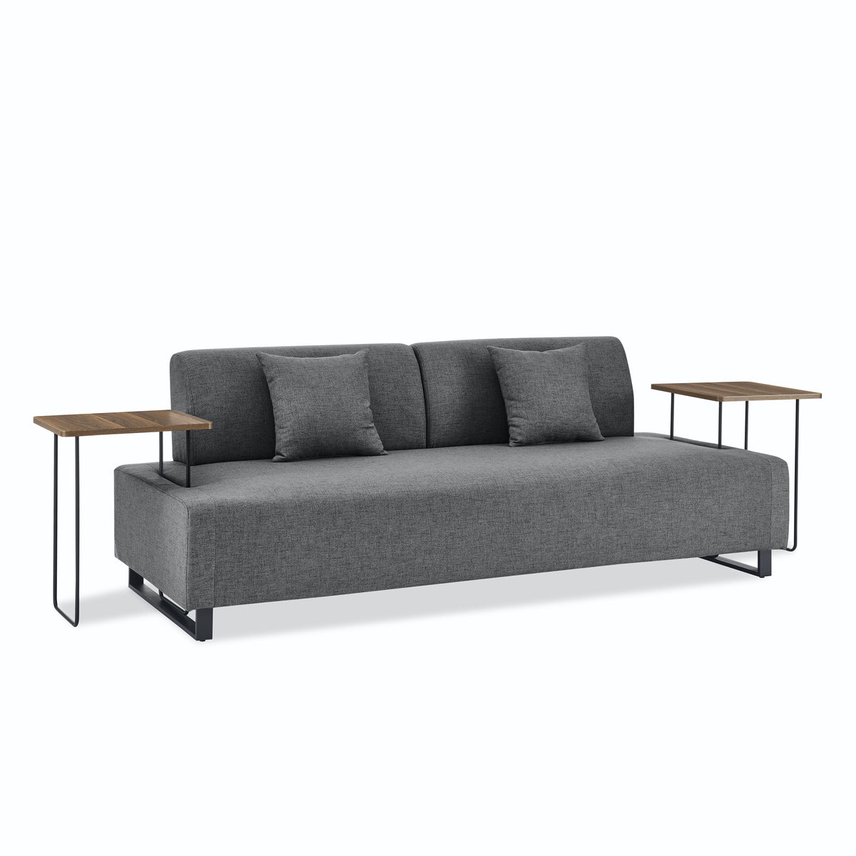 Linen Fabric 3 Seat Sofa with Two End Tables and Two Pillows, Removable Back and Armrest, Morden Style Upholstered 3-Seat Couch for Living Room W487139512-djyc