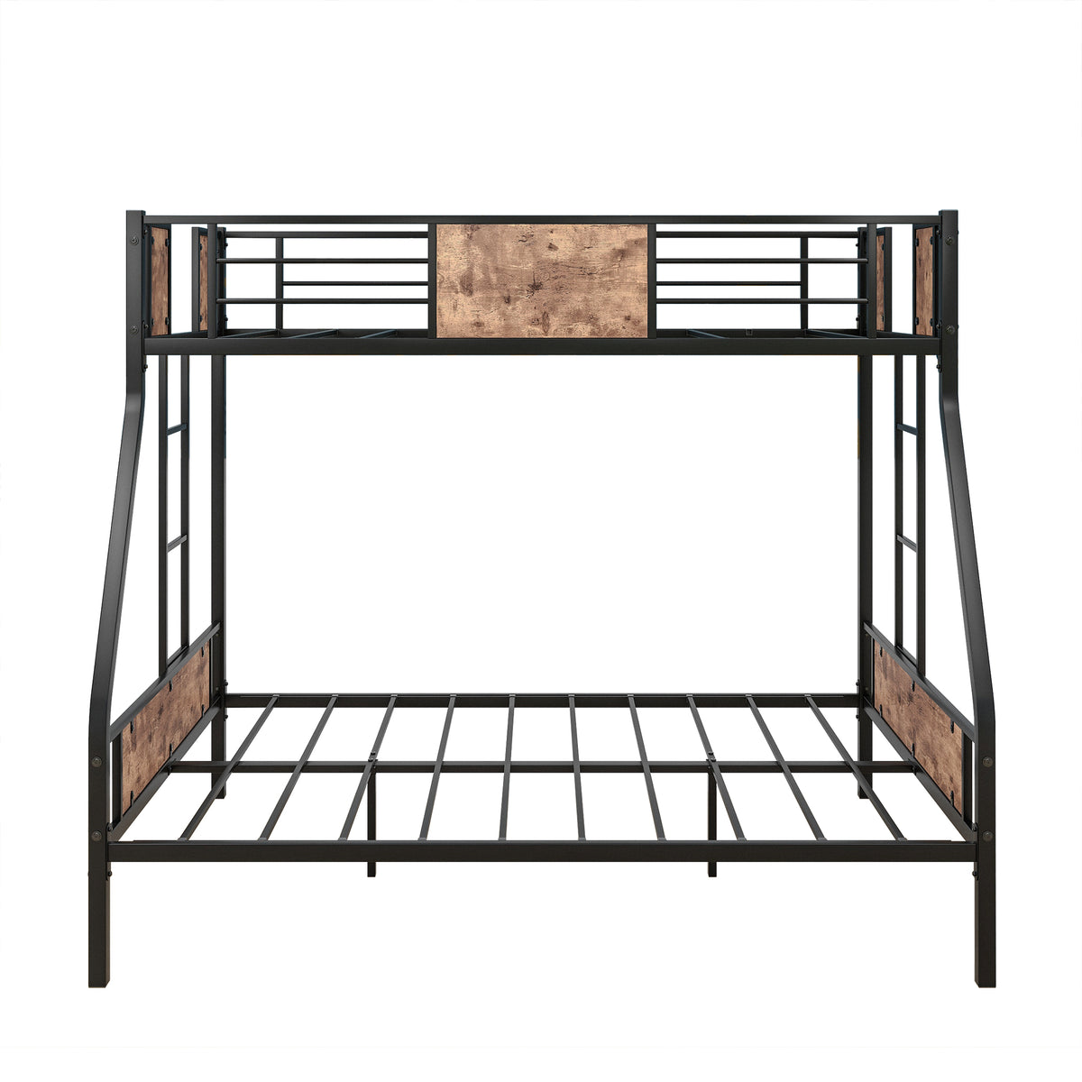 Twin Over Full Metal Bunk Bed, Heavy Duty Metal Bed Frame with Safety Rail , 2 Side Ladders & Decorative Wood ,No Box Spring Needed W840126707-djyc