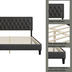 Full size Panel Bed Frame with Adjustable Button-Tufted Headboard for Bedroom/Linen Upholstered/Wood Slat Support/Easy Assembly,Dark Grey W1793140494-djyc