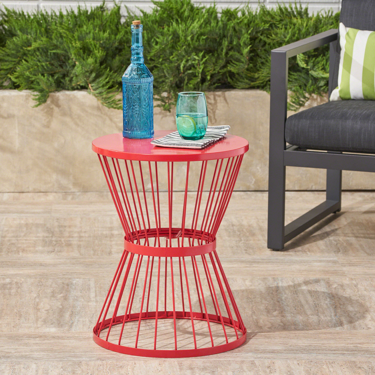 Chic Hourglass Side Table – Modern Open Cage Design with Durable Powder-Coated Iron Frame for Outdoor Elegance 62073.00RD-djyc