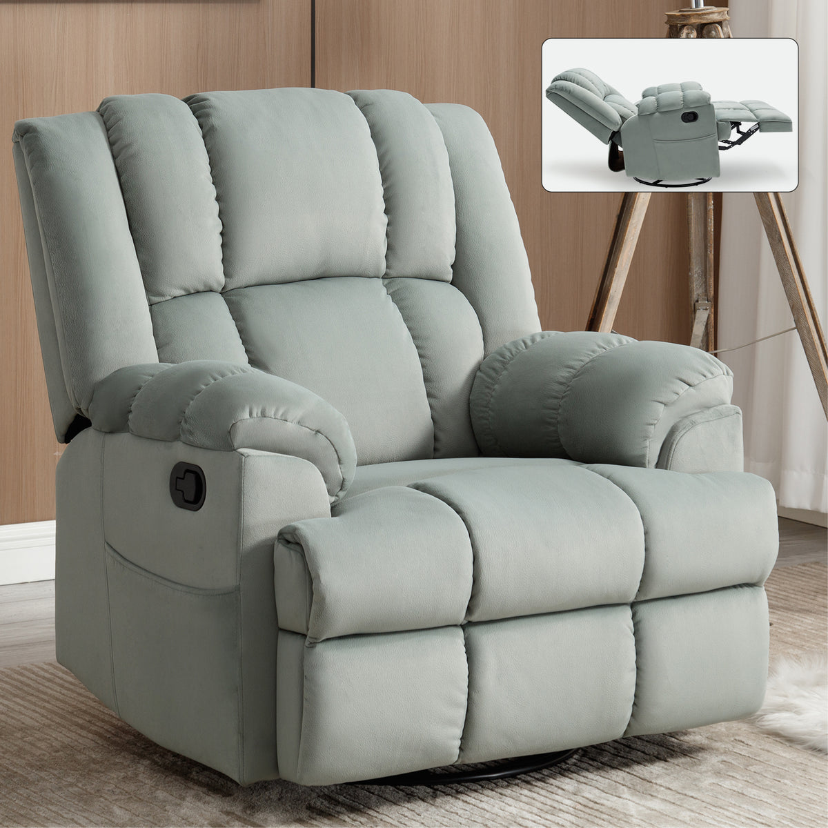 Manual Recliner Chair with Rocker and Swivel in Fabric for Living Room, Green W1803P204021-djyc