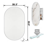 20x34 Inch Oval Recessed Medicine Cabinet, Metal Framed Bathroom Wall Cabinet with Mirror and Adjustable Shelves, Wall Mirror with Storage for Bathroom, White W1435P201161-djyc