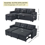 Upholstered Pull Out Sectional Sofa with Storage Chaise, Convertible Corner Couch, Dark Grey W2336S00012-djyc