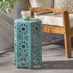 Outdoor Side Table – Lightweight Iron, Available in Crackle Teal, Blue, or Green, No Assembly Required 60816.00CT-djyc