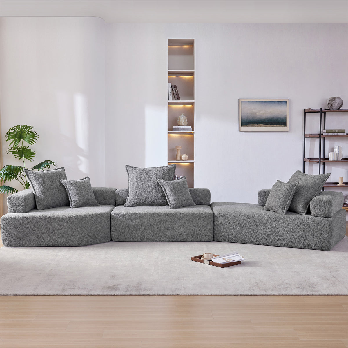 Oversized Modular Sectional Sofa,Luxury Boucle Floor Couch Set,Convertible Compressed Couch,Spacious Foam-Filled Sofa for Living Room,3 PC Free Combination,2 Colors N723S0293E-djyc
