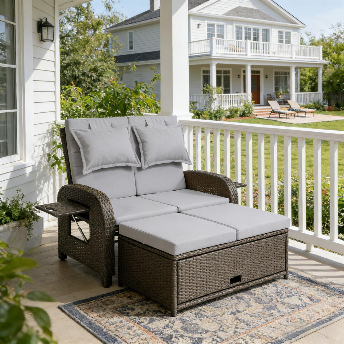 3-in-1 Convertible Design Reclining Sofa,Wicker Outdoor Daybed,Rattan Daybed-T3971P480968