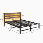 Queen SizeMetal Bed Frame with Wooden Headboard, RGB Lights,Charger, Storage Shelf, Noise-Free, No Box Spring Needed,Rustic Brown W840P209904-djyc