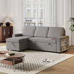 85.8" Pull Out Sleeper Sofa L-Shaped Couch Convertible Sofa Bed with Storage Chaise And Storage Racks,With USB Port And T-pyce Port W834S00268-djyc