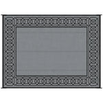 Outsunny Reversible Outdoor Rug, 9' x 12' Waterproof Plastic Straw Floor Mat, Portable RV Camping Carpet, Large Floor Mat for Backyard, Deck, Picnic, Beach, Black & Gray Border-W2225P200442