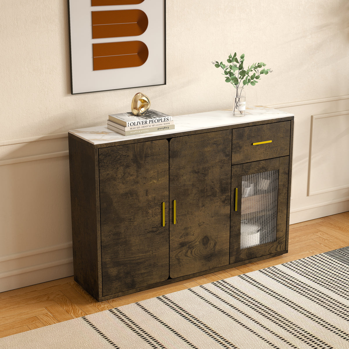 Modern Wood Accent Buffet Cabinet with Storage Doors: A Versatile Free-Standing Sideboard Perfect for Bedroom, Living Room, Kitchen, or Hallway W1278S00030-djyc