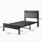 Twin Size Bed Frame, Storage Headboard with Charging Station, Solid and Stable, Noise Free, No Box Spring Needed, Easy Assembly W840P179116-djyc