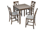 5 Piece Dining Table Set, Wooden Dining Square Table Set for 4, Counter Height Kitchen Table Set with Square Table and 4 Upholstered Chairs for Small Space, Walnut W1998S00032-djyc