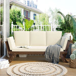 TOPMAX Outdoor Adjustable Patio Wooden Daybed Sofa Chaise Lounge with Cushions for Small Places, Brown Finish+Beige Cushion SP100141AAA-djyc