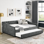 Full Size Daybed with Twin Size Trundle Upholstered Tufted Sofa Bed, with Button on Back and Copper Nail on Waved Shape Arms,Grey (80.5'x55.5'x27.5') W1413S00007-djyc