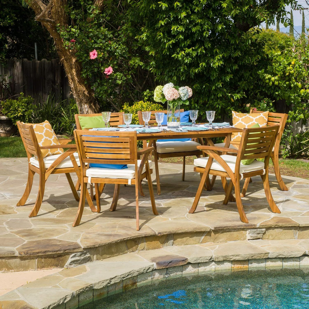 OUTDOOR HERMOSA 7 PIECE WOOD DINING SET WITH CUSHIONS 54555.00TEA6_57488.00-djyc