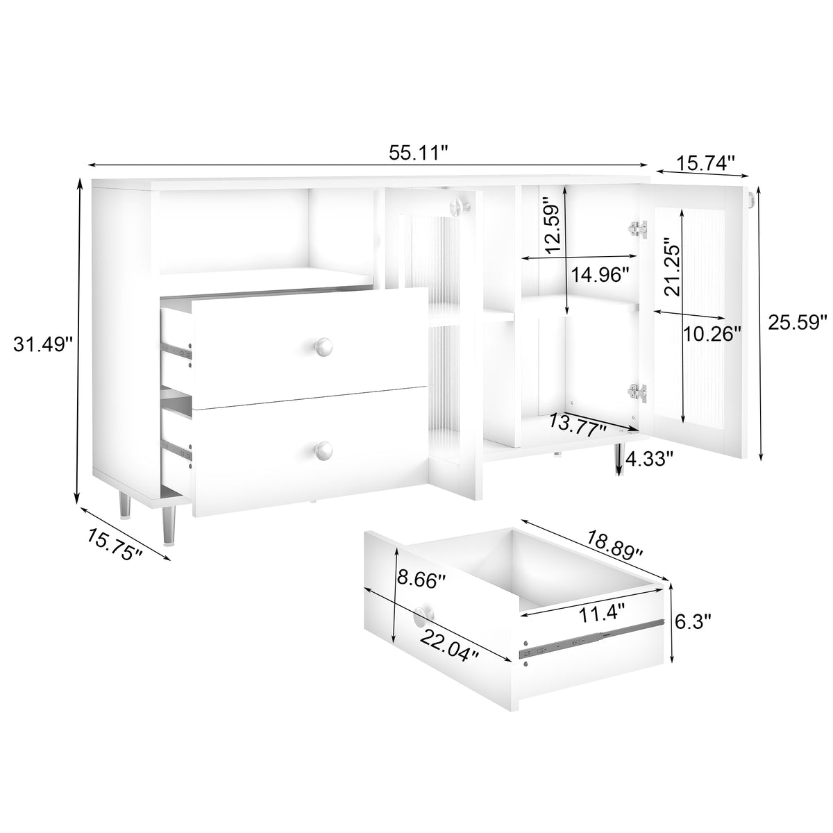 Sleek Modern Minimalist Side Cabinets: Ideal Storage Lockers for Dining Room or Living Room W1278S00034-djyc
