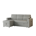 85 Inches Corduroy Sofa Bed, 3 Seater Sleeper Sofa with Storage Chaise, Square Handrail With Two Cup-holder And USB Charge Port, Pull Out Couch for Living Room W834S00269-djyc