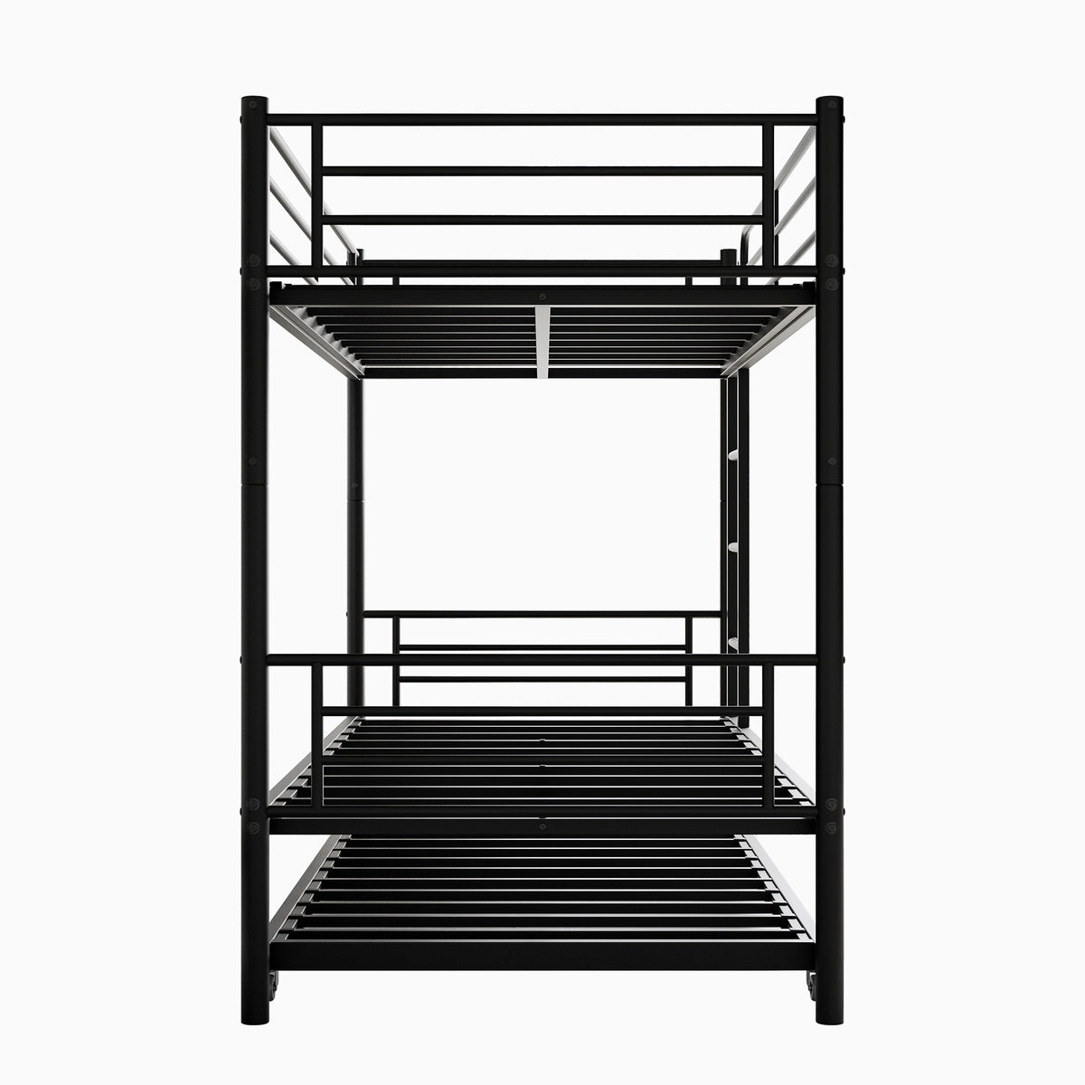 Twin Bunk Bed with Trundle Metal Bunkbeds with Ladder and Full-Length Guardrail, Noise Free, No Box Spring Needed, Black W840P196829-djyc