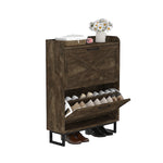 Shoe Storage Cabinet with 2 Flip Drawers, Freestanding Organizer with Metal Legs for Entryway, Narrow Shoe Rack Cabinet, Rustic Brown W1347P183668-djyc