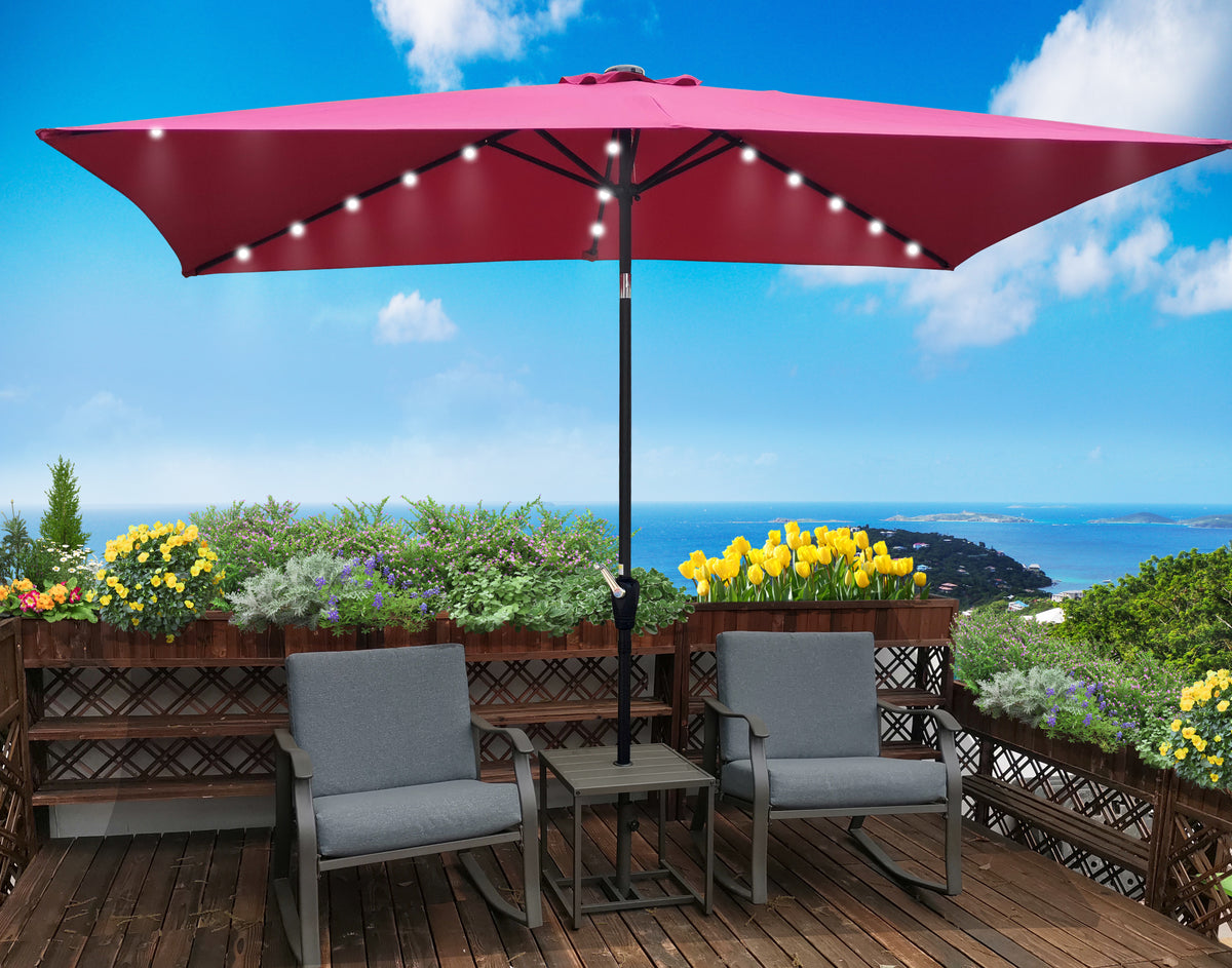 10 x 6.5t Rectangular Patio Solar LED Lighted Outdoor Umbrellas with Crank and Push Button Tilt for Garden Backyard Pool Swimming Pool W65627943-djyc