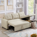 Upholstered Pull Out Sectional Sofa with Storage Chaise, Convertible Corner Couch, Beige W2336S00003-djyc